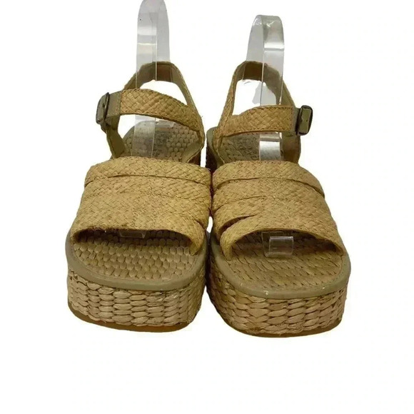 Skechers Size 9 Espadrille Wedge Sandals Ankle Strap Open Toe Platform Straw - Picture 5 of 7